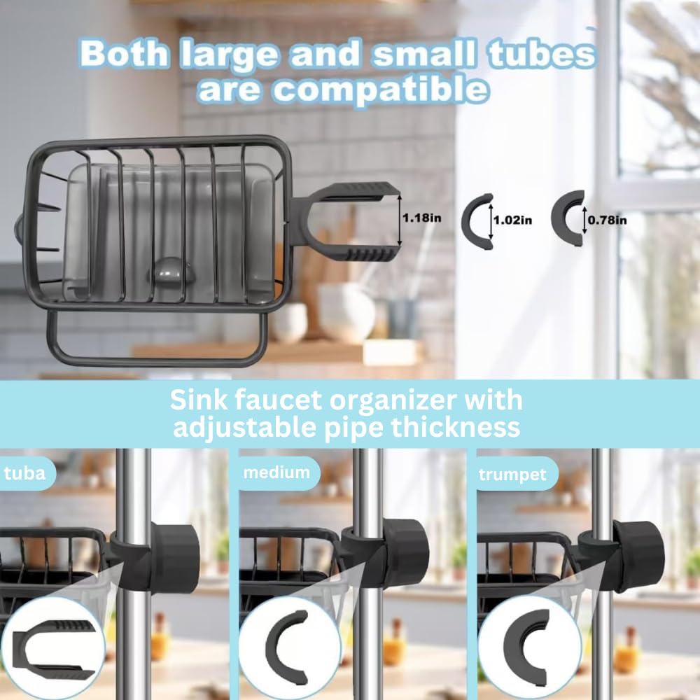 UnIVerse Hub Kitchen Sink Faucet Organizer – Compact Design for Round Faucets (10.6 × 5.7 cm) – Black (Left)