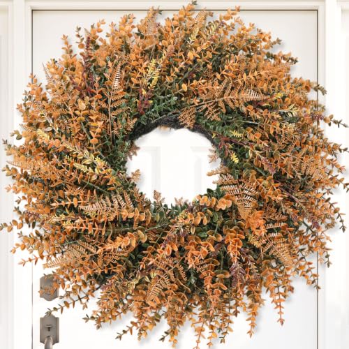 28-Inch Fall Wreath for Front Door - Autumn Orange Artificial Decor