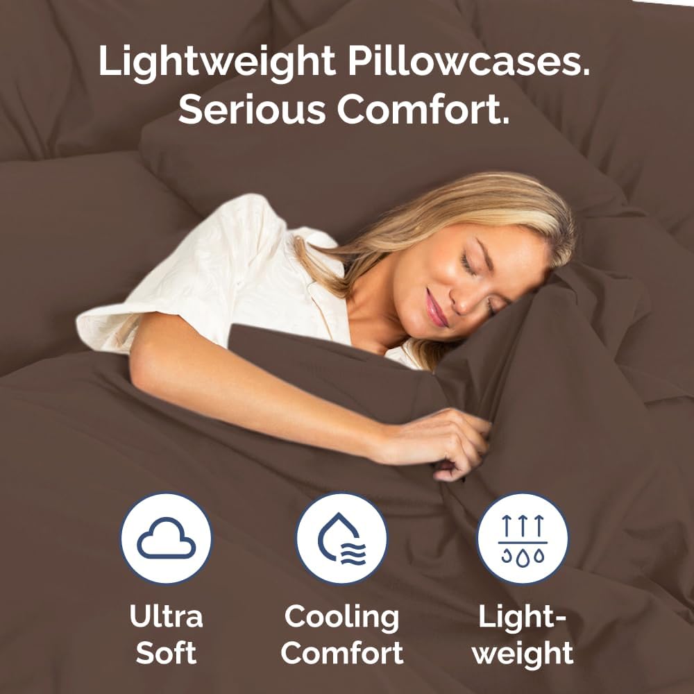 Skiennix Standard Pillow Cases Set of 2 - Ultra-Soft Hotel Quality Covers - Comfy, Wrinkle-Free, Stain Resistant - Machine Washable - Brown
