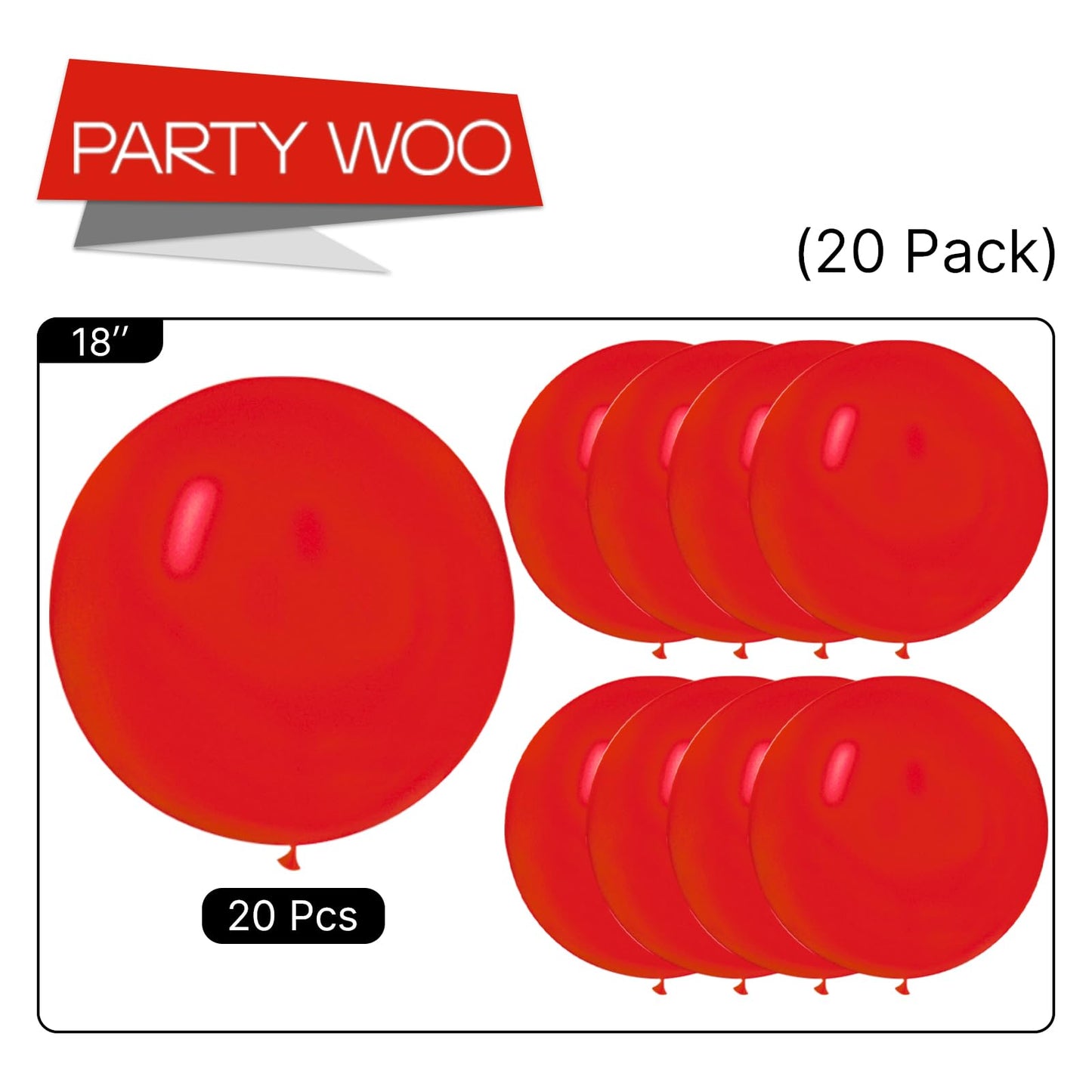 PartyWoo Red Balloons 20pcs 18 Inch Red Helium Balloons for Birthday Graduation Bachelorette Citizenship Firefighter Strawberry Anniversary Cherry Casino Movie Theme Party Decorations Red-Y57