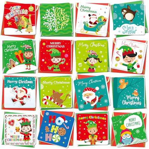 Mini Christmas Greeting Cards 24 Pack - Cute Holiday Note Cards with Envelopes & Stickers