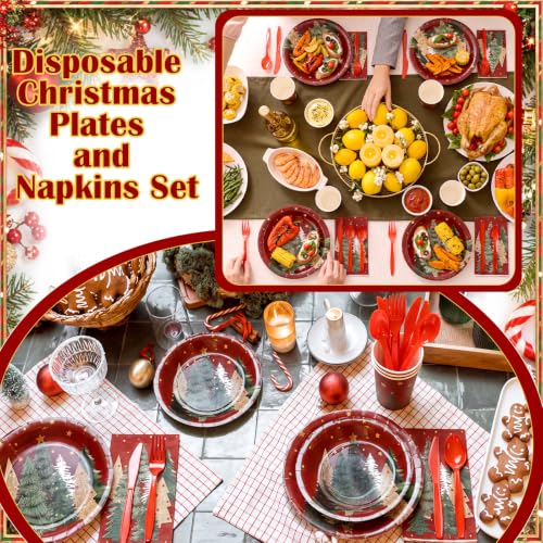 Sinmoe Christmas Tree Paper Plate Napkin Dinnerware Set - Red & Green