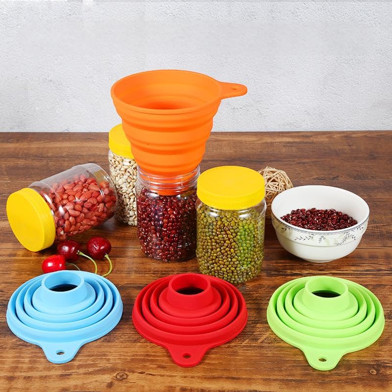 Skiennix Kitchen Funnel Set - 3 Pack Foldable Silicone Funnels for Easy Liquid Transfer | Food Grade
