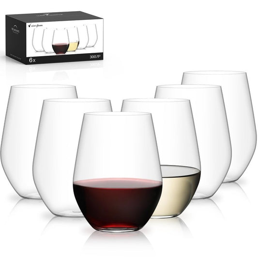 LUNA & MANTHA Stemless Wine Glasses, Crystal Red White Wine Glasses for Daily Use, Hosting, Home Bar, Evening Party, Birthdays, Shower, Housewarming Gift,Plastic Set of 6 16oz