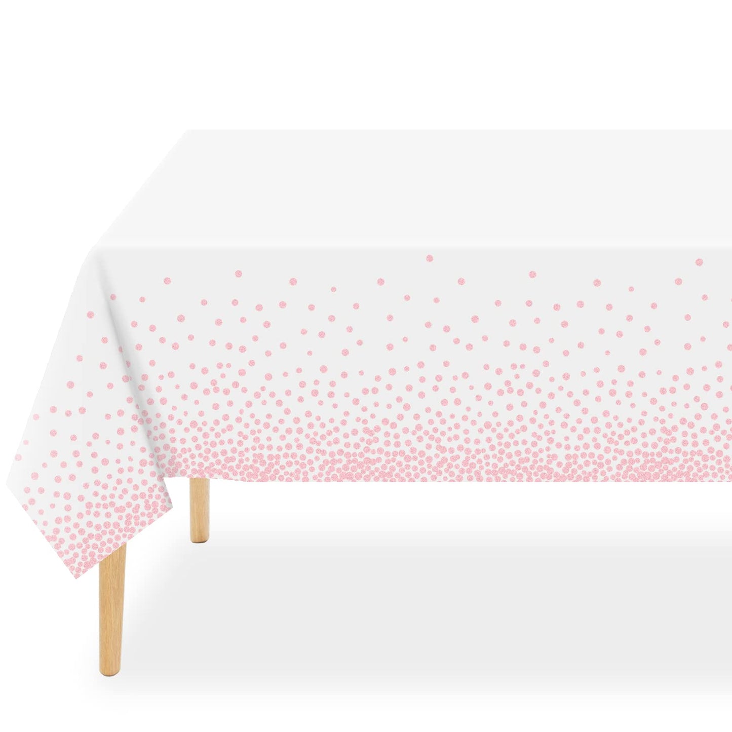 QIKSION 6 Pack White and Pink Dot Plastic Tablecloth, Waterproof Disposable Party Table Cloths for Baby Shower, Wedding, Anniversary, Birthday Party(54 × 108 Inch)