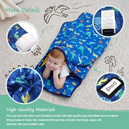 ACRABROS Dinosaur Toddler Nap Mat with Pillow & Blanket - Large Kids Sleep & Travel Mat