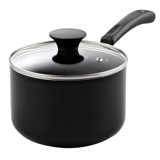 Cook N Home Nonstick Sauce Pan with Glass Lid 2-Qt, Multi-purpose Pot Saucepan Kitchenware, Black, Aluminum