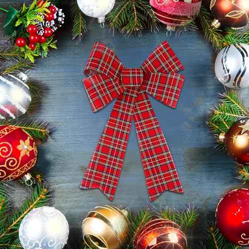 Aneco 2 Pack Red Christmas Bows and Wreaths - Plastic Bows for Christmas Tree, Garland and Outdoor Decoration (Black with Red, 12 x 18 inches)