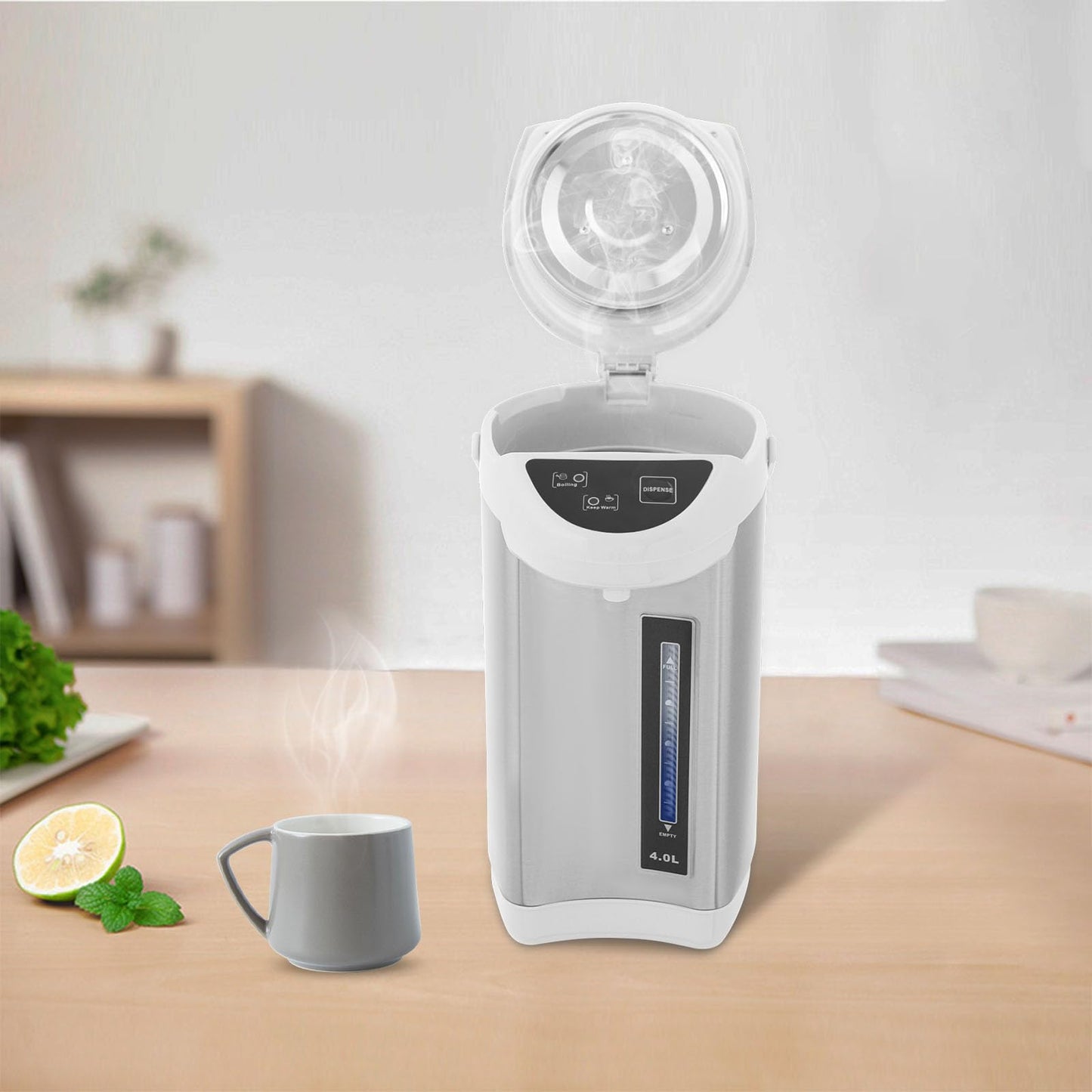 4L Electric Water Boiler, 750W Stainless Steel Hot Water Dispenser with 3 Dispensing Modes, 24H Keep Warm & Anti-Dry Burn Protection, Large Capacity Thermo Pot for Home Office Coffee Tea (Grey)