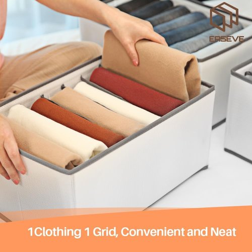 EASEVE Closet Organizer - 6 Pack Foldable Drawer Dividers for Clothes | Stackable Storage Bins for Jeans, Pants, Shirts, Leggings