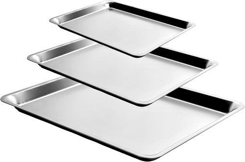 304 Stainless Steel Baking Pan Set by [Brand Name] - 3-Piece Oven Safe, Corrosion-Resistant, Easy to Clean | 16-Inch, 12-Inch, 9-Inch Sizes
