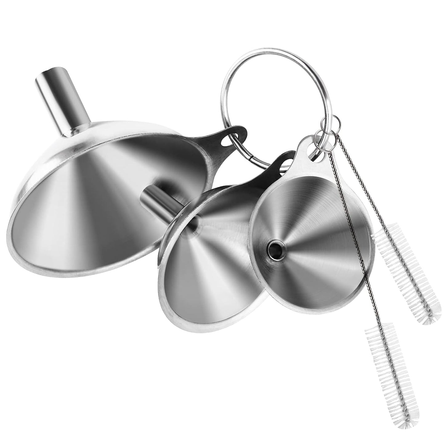 VOPTON Stainless Steel Mini Funnel Set - 6 Pcs for Kitchen Use | Food-Grade Metal & 2 Cleaning Brushes