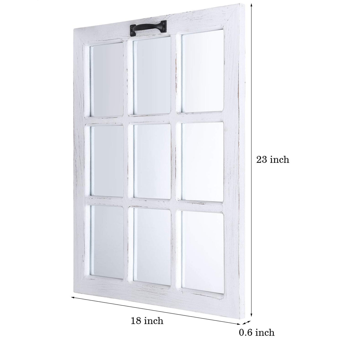 LOSOUR Decorative Wall Mirror-Distressed Wood Windowpane Mirror- Farmhouse Mirrors for Wall with Hanging Hardware for Bedroom Living Room Bathroom Kitchen (１, 18Wx23L)