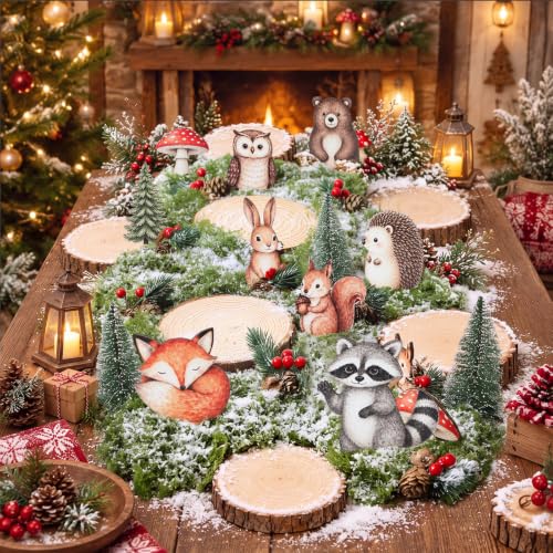 Woodland Animal Centerpiece Kit with Trees, Snow & Moss – 34 Pcs DIY Tables Decor