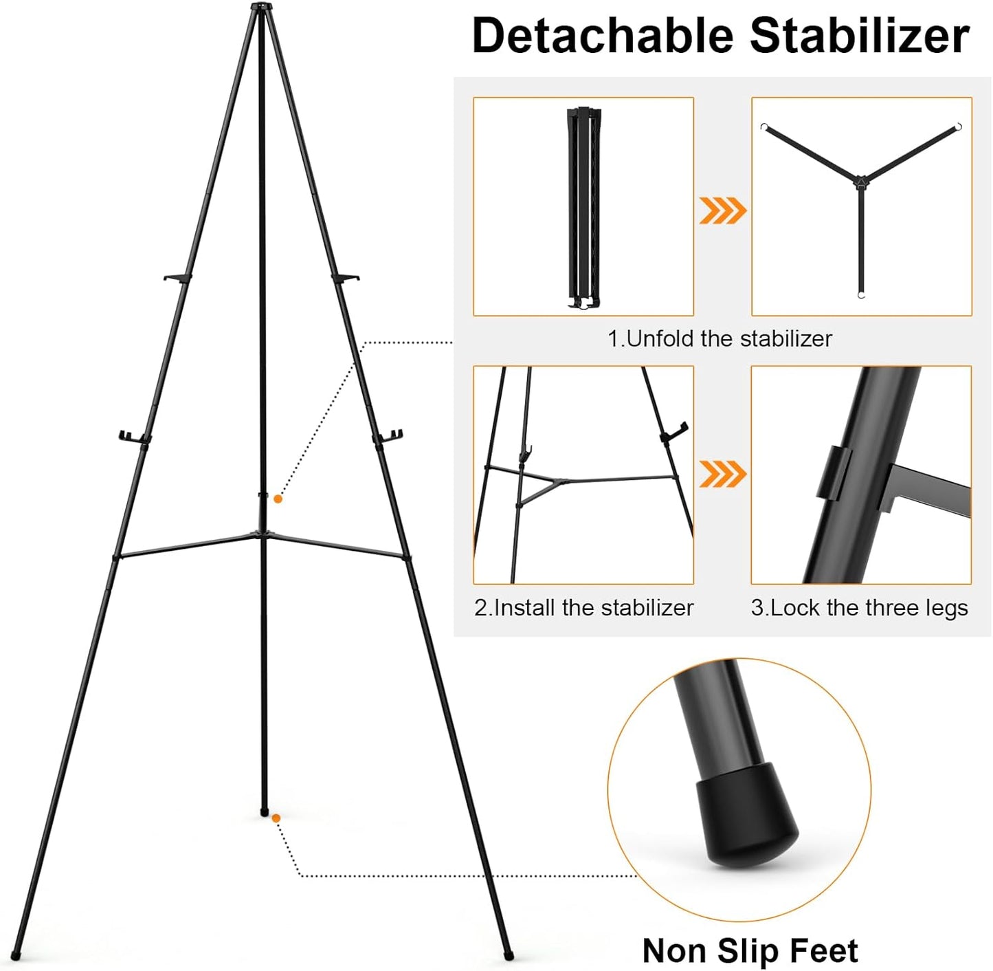 Nicpro Folding Easels - 63 Inch Metal Tripod Stand, Portable 3-Pack for Artists & Weddings - Black with Carry Bag