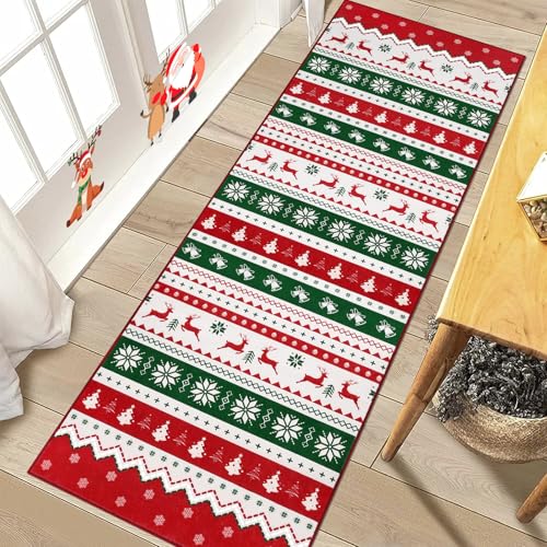 U'artlines Christmas Runner Rug 2 x 6 ft Colorful Tree & Deer Bell - washable