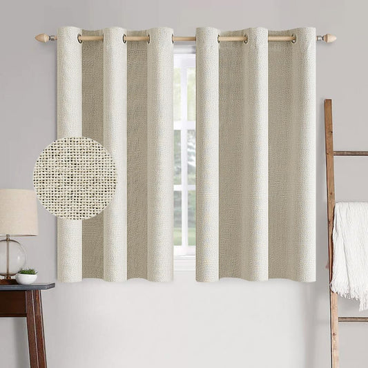 MIULEE 100% Blackout Linen Textured Curtains - Thermal Insulated Room Darkening Drapes | Cream, 42 x 63 Inch (2 Panels)