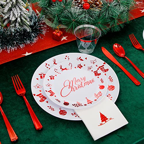 Liacere Red & White Disposable Christmas Plates Set - 175 pcs Party Tableware