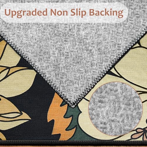 Boho Floral Area Rug 5x7 with Non-Slip Backing - Washable, Mid-Century Modern Style - Warm Ember