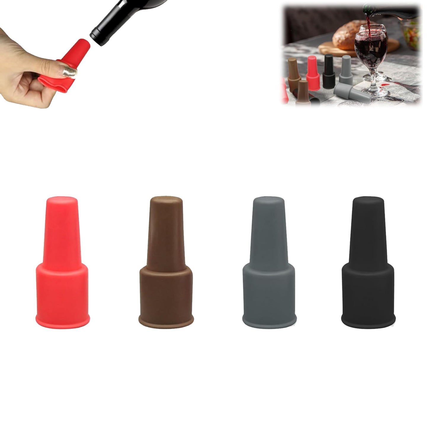 Wine Stoppers for Wine Bottles, 2026 New Reusable Sparkling Wine Bottle Silicone Wine Bottle Stopper, Cover Wine Bottle Caps for Beer Champagne Home Kitchen Bars Use (4 Pcs)