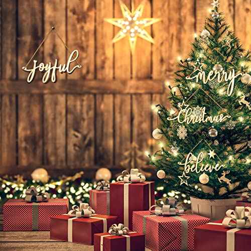 Jetec 10 Pcs Christmas Beige Letter Cutout Sign Wooden Word Sign Ornaments Letter Hanging Craft for Xmas Tree Merry Joyful Peace Believe Cutout Plates Table Decors for Rustic Farmhouse Winter Home