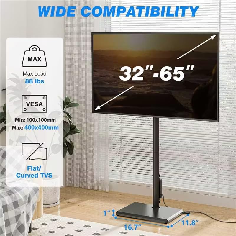 Rfiver Swivel Floor TV Stand with Power Outlet for 32-65 in TVs