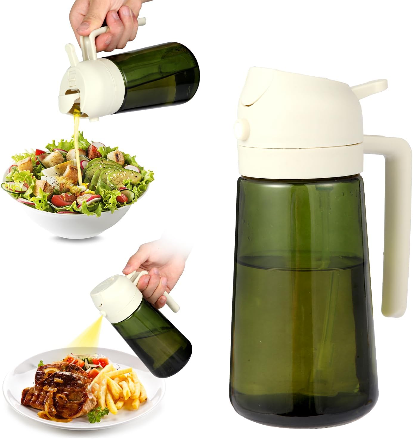 Skiennix 16oz Glass Olive Oil Sprayer - 2-in-1 No-Leak Spray & Pour Dispenser for Cooking & BBQ