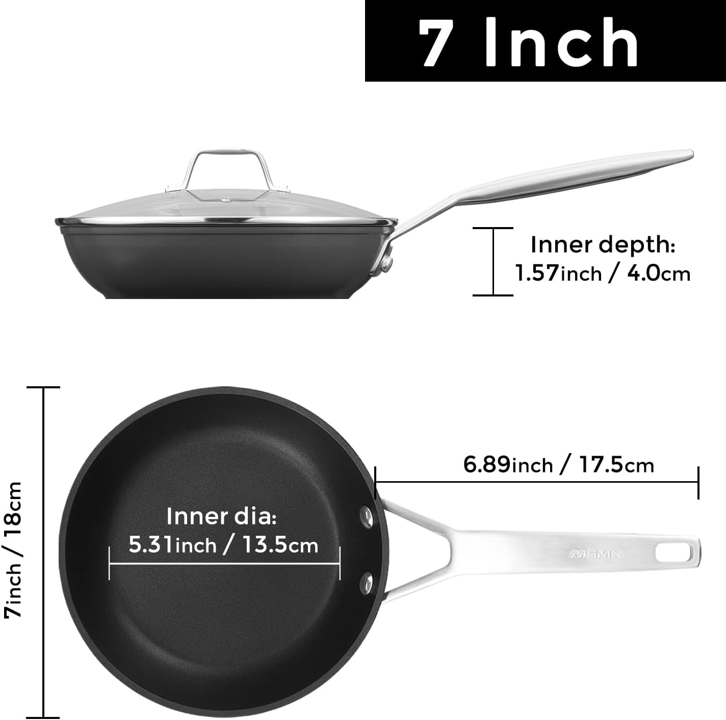 MsMk 7-Inch Nonstick Frying Pan - Scratch-Resistant Induction Skillet with Lid | Oven Safe to 700°F