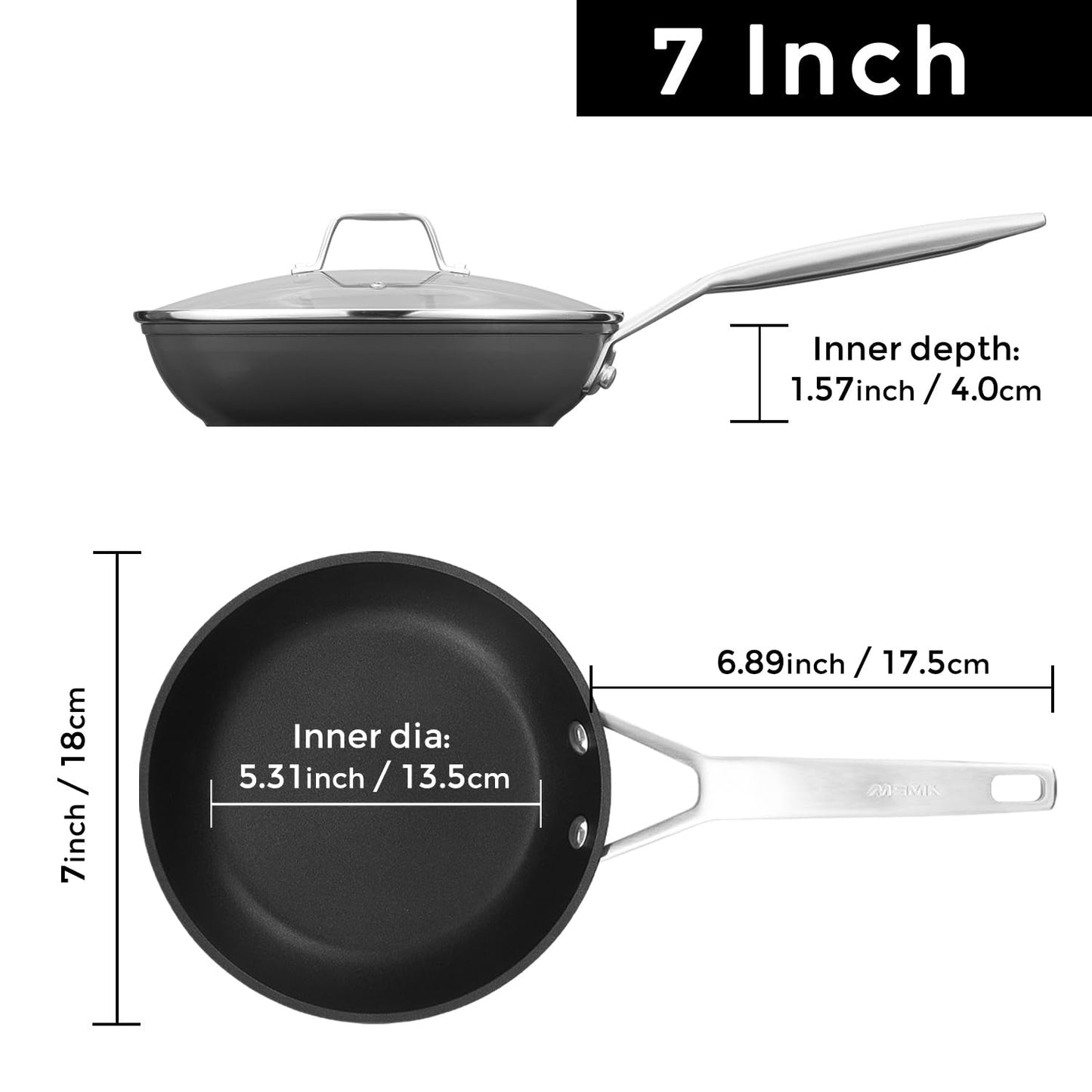 MsMk 7 inch Small Egg Nonstick Frying Pan with Lid, Eggs Omelette Burnt also Non stick, Scratch-resistant, Induction Skillet, Oven Safe to 700°F Pan for Cooking, Dishwasher Safe