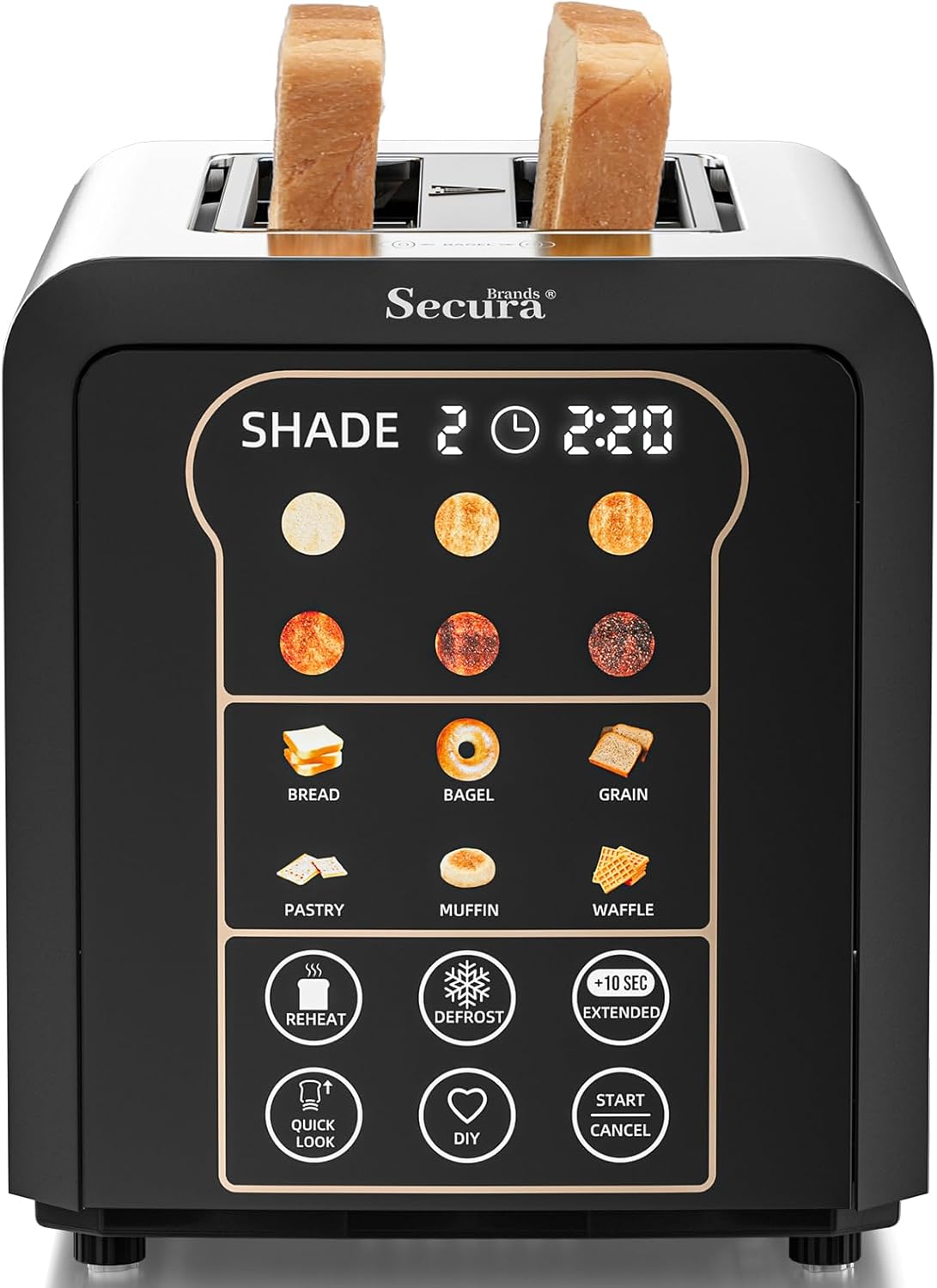 Secura Brands 2-Slice Smart Toaster - Touch Screen Control, Digital Timer & Custom Memory Settings