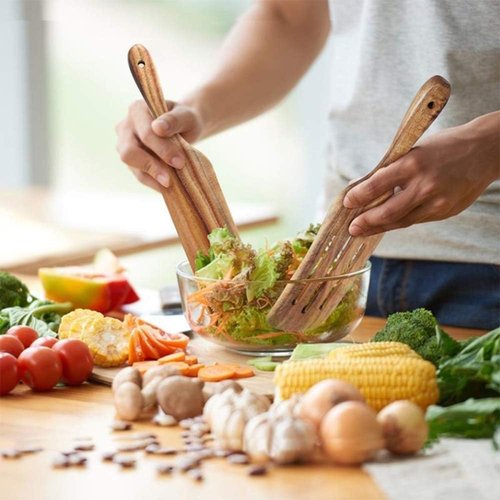 Acacia Kitchen Utensils Set by Spurtle - 4-Piece Natural Wooden Cooking Tools for Stirring & Serving
