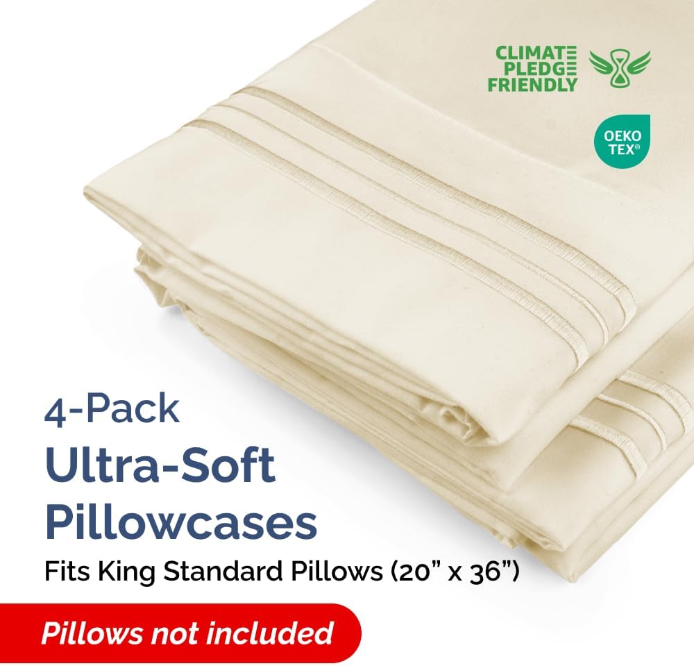 King Standard Pillow Cases - Soft Hotel Quality Covers for Comfy Bedding | Set of 4 Off White