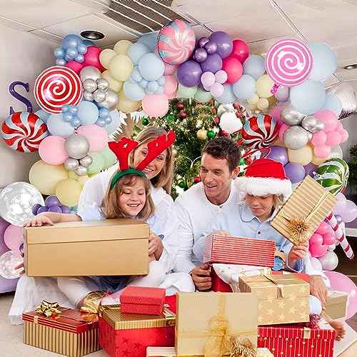 Christmas Balloon Garland Arch kit with 158 Pcs Xmas Candyland Balloons Arch Candy Balloon for Christmas Party Decorations Xmas New Year Birthday Party Supplies