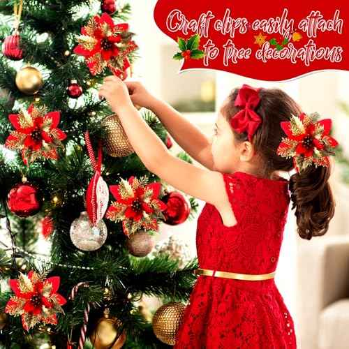 100 Pcs Christmas Tree Ornament Clips Ball Flower Decoration Clip Iron Metal Alligator Spring Clamps Test Line Crocodile Craft Baubles Hooks Hanger for Xmas Decorations 1.18 Inch