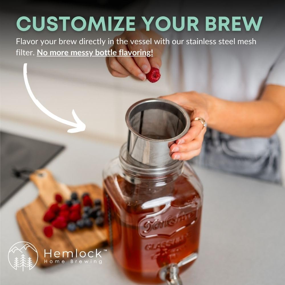 1 Gallon Kombucha Jar Starter Kit with Spigot, Continuous Kombucha Brewing Jar Kit, Glass Kombucha Starter Kit with Stainless Steel Mesh Filter (1GKJ)