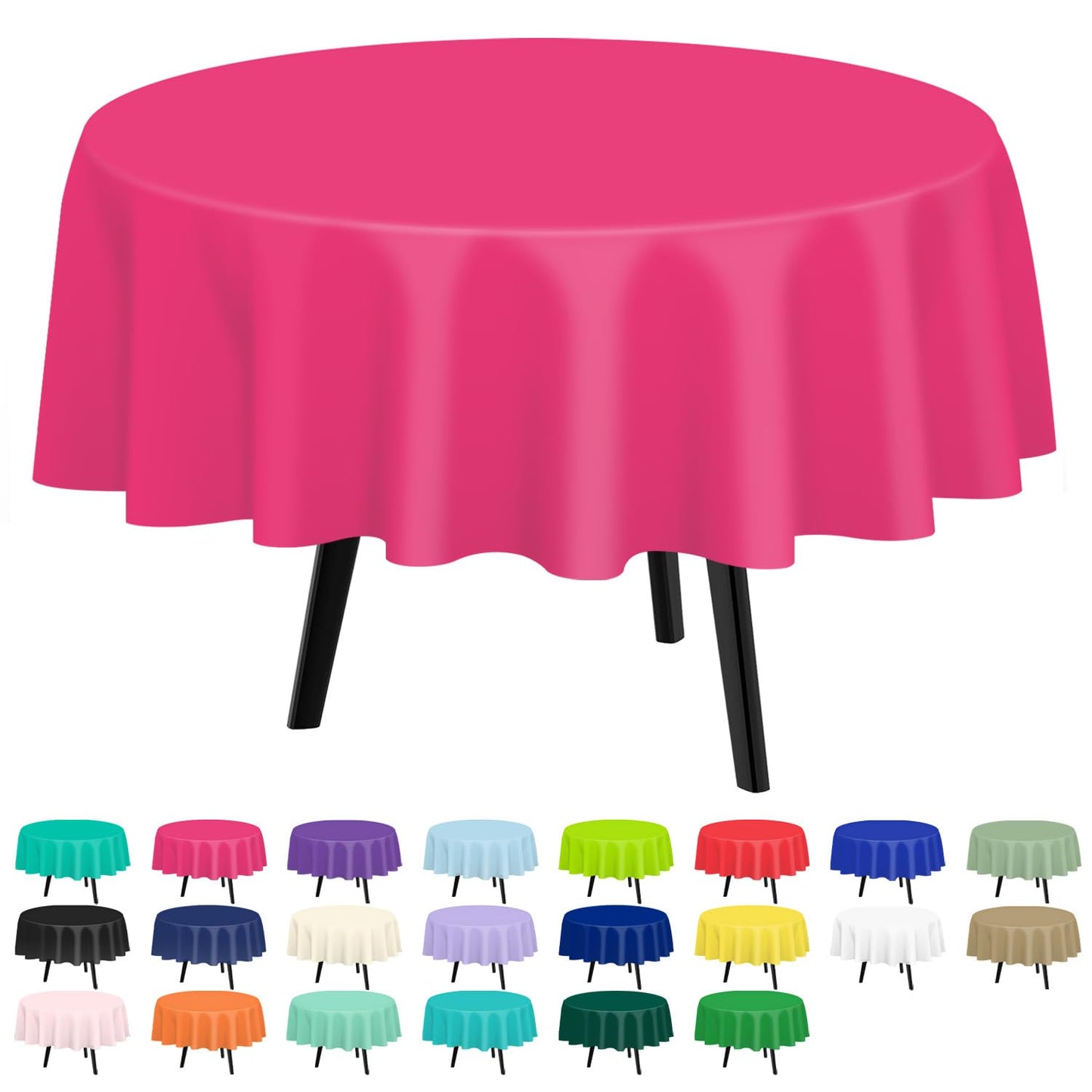QIKSION Hot Pink Round Tablecloth 2 Pack, 84 Inch Plastic Table Cover Disposable for Parties