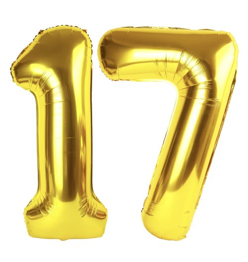 Gold Number 17 Balloon 40 inch, 17 Number Balloons, 17th Gold Birthday Decorations, 17 Year Old Girls Boys Golden Party Supplies