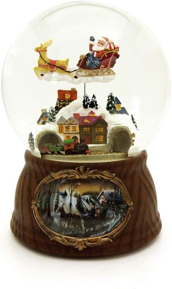 Regine Switzerland Musical Christmas Snow Globe - 6.25" Brown & White Santa with Train