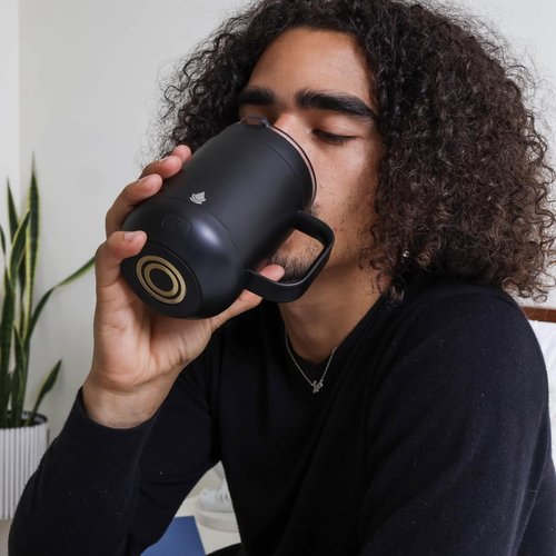 Ciups Heated Coffee Mug Rechargeable, 4-Hour Battery Life, LED Display, Temperature Control, Cup Warmer, Self-Heating Electric Coffee Mug, 16 ounces (Black)