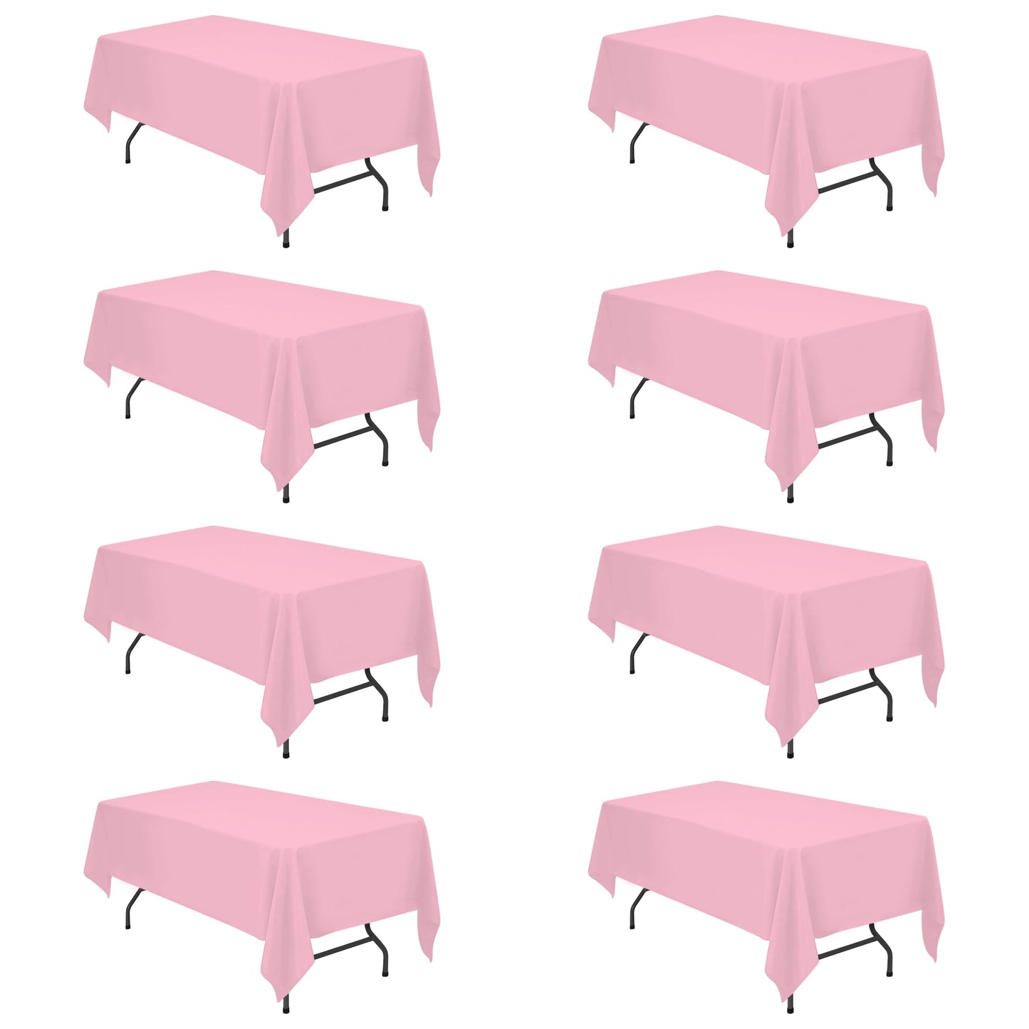 BRILLMAX 8 Pack Pink Tablecloths 60 x 102 Inch for 6ft Rectangle Tables - 150 GSM Polyester Fabric, 15" Standard Drop, Water, Stain & Wrinkle Resistant Cloth Cover for Wedding Banquet Dining Buffet