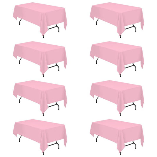 BRILLMAX 8 Pack Pink Tablecloths 60 x 102 Inch for 6ft Rectangle Tables - 150 GSM Polyester Fabric, 15" Standard Drop, Water, Stain & Wrinkle Resistant Cloth Cover for Wedding Banquet Dining Buffet