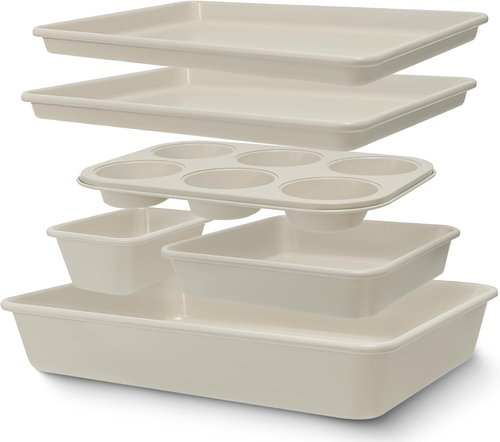 AIVIKI Nonstick Baking Pans Set - 6-Piece Bakeware Collection with Cookie Sheet, Roaster, and More