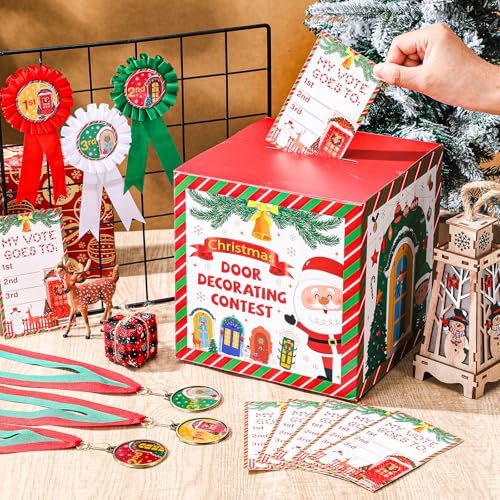 Cunno Red Christmas Door Decorating Contest Kit with Voting Box & Medals