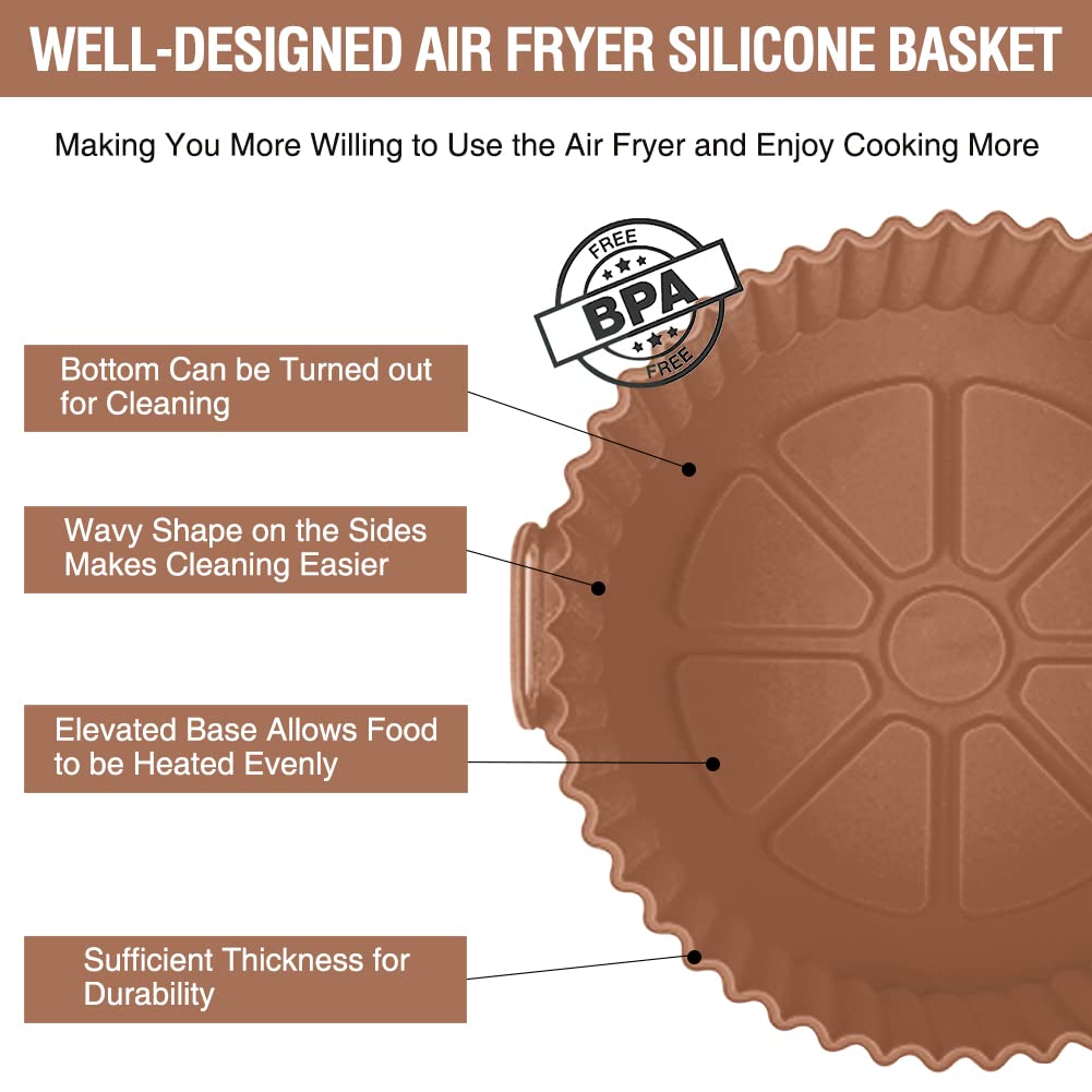 Air Fryer Silicone Liners for Ninja Air Fryer AF101 4 QT AF150 AF161 5.5 QT MAX XL, for COSORI/Gourmia/PowerXL/InstantPot/Philips 4QT and Most 3 to 5 QT Airfryers, Better than Parchment Paper Liners