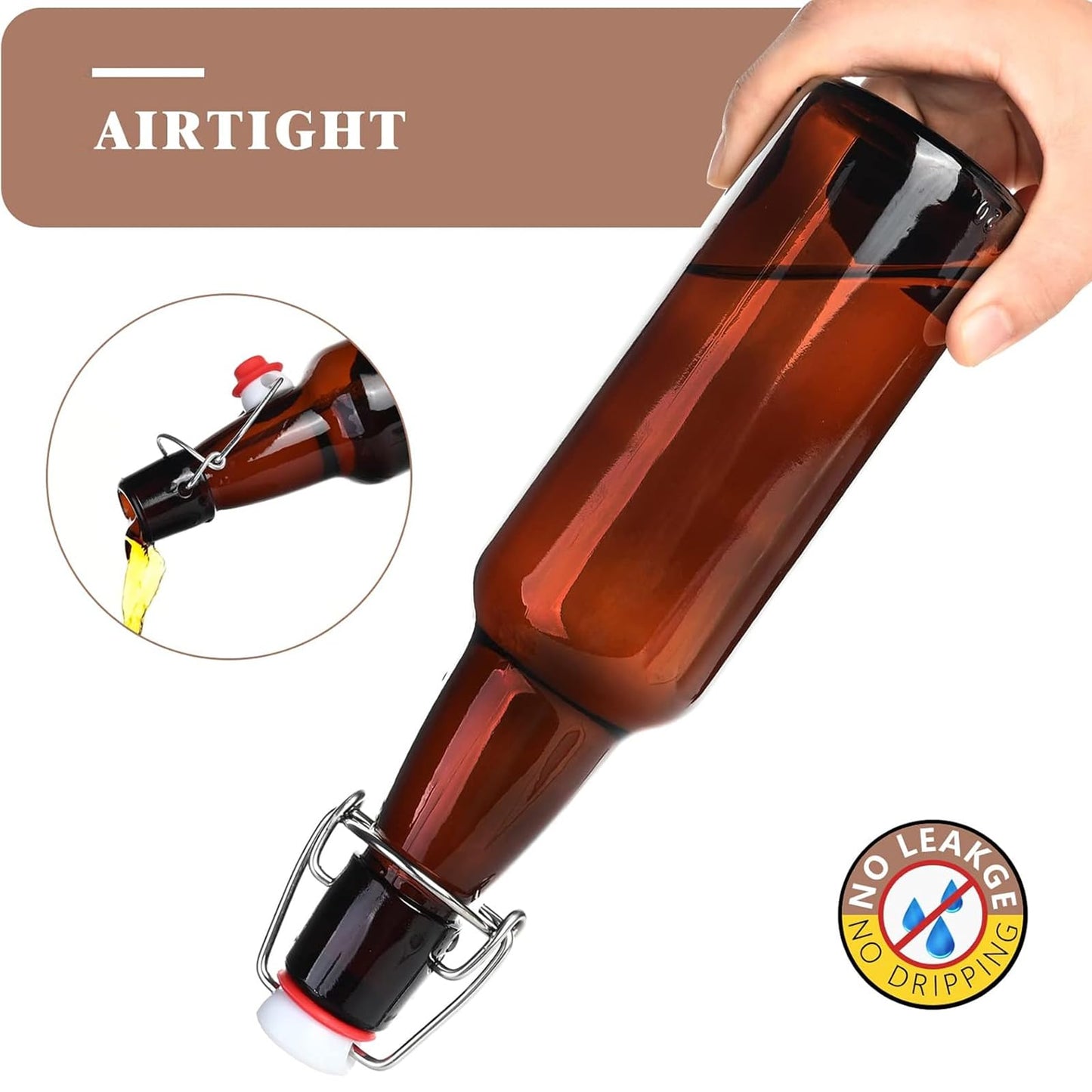 KITGLASCUP 16.5 oz 12 Pack Amber Swing Top Glass Bottles for Airtight Lids, Home Brewing and Fermentation Kombucha, Vanilla Extract, Beverage, Water, Kefir