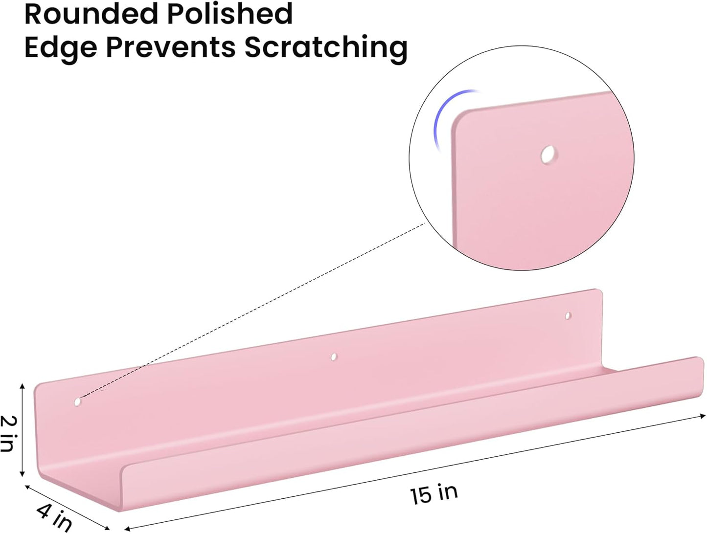 Upsimples Acrylic Wall Shelves - 15" Floating Display Shelf Set for Perfume & Books | Pink, 4 Pack