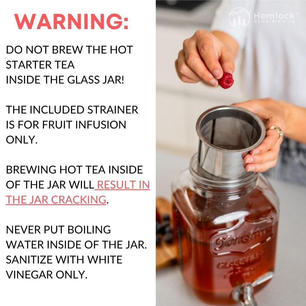 1 Gallon Kombucha Jar Starter Kit with Spigot, Continuous Kombucha Brewing Jar Kit, Glass Kombucha Starter Kit with Stainless Steel Mesh Filter (1GKJ)