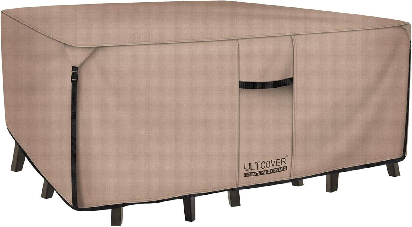 ULTCOVER Rectangular Patio Table Cover - Heavy Duty 600D Waterproof Canvas | Fits 88L x 62W x 28H Inches