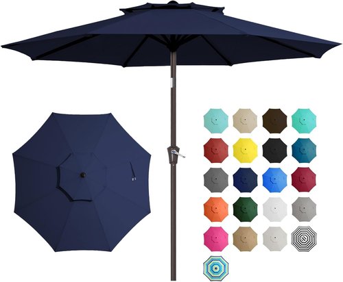 JEAREY 9 ft Patio Umbrella - 2-Tier Outdoor Market Umbrella with Push Button Tilt & UV Protection | Navy Blue