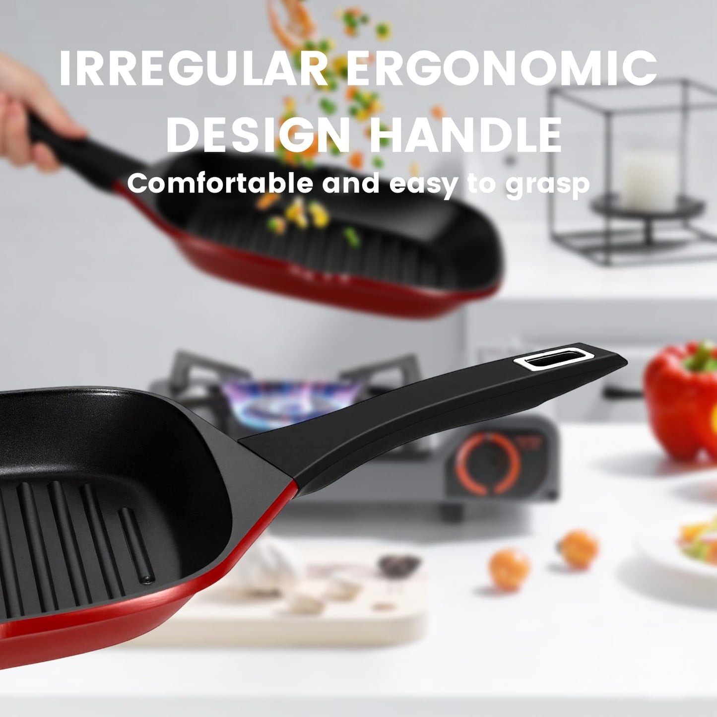 EvoFar 11 Inch Nonstick Grill Pan, Square Large Grilling Skillet Steak Pan for Stove Tops, Granite Coating Grill Skillet with Pour Spouts, PTFE & PFOA Free, Durable Grilling Pan for Indoor & Outdoor